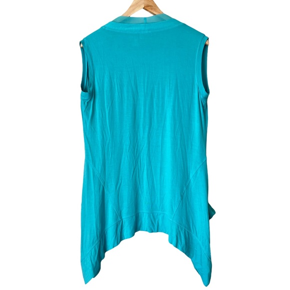 LOGO by Lori Goldstein Open Front Vest Chiffon Trim Sleeveless Aqua Blue Size XS - Picture 4 of 6